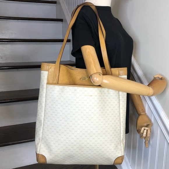 Vintage GUCCI MicroGuccissima Tote Shoulder Bag Leather Handles Coated Canvas - Picture 17 of 17